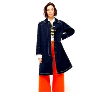 J Crew Navy 100% Cotton With Stitching Detail Long Coat Size L